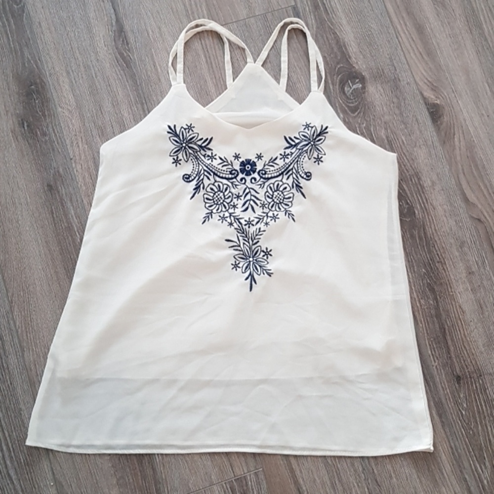 White Chiffon Embroidered Tank Top